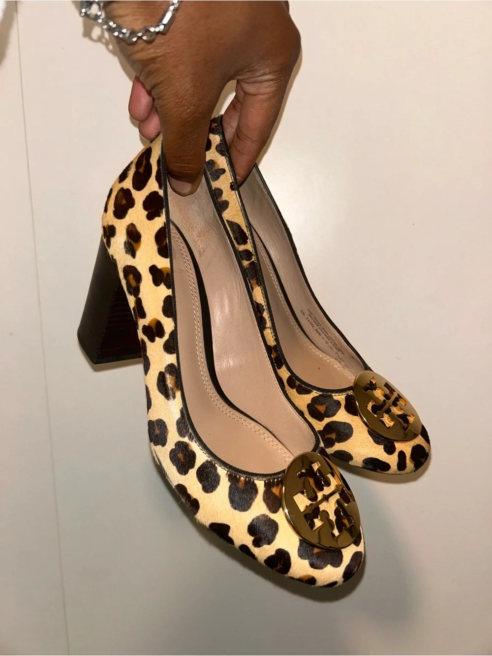 Tory Burch Leopard Print Block Heel Pumps - Tan/Black/Gold